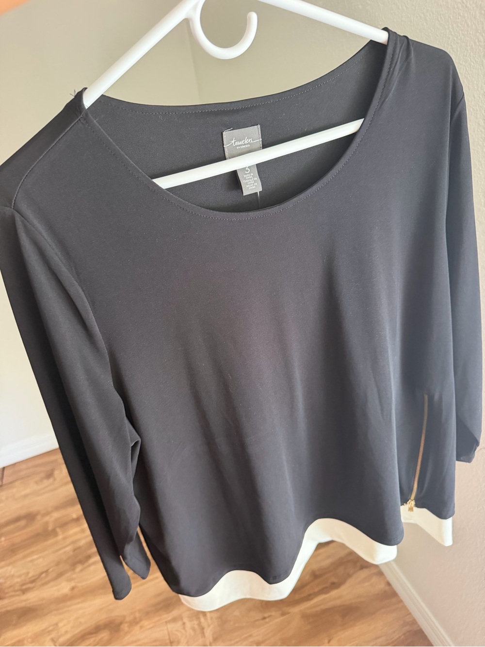 NWT Chico's Travelers Layered Side Zip Tunic Top Black White 3 XL 16 18